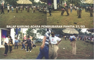 Participants and Karung Race at Karangkitri Scout Complex Curug, Tangerang in 1993